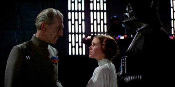 Peter Cushing, Carrie Fisher, and David Prowse